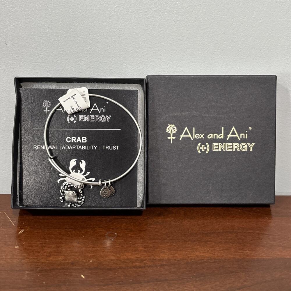 Alex & Ani Rafaelian Silver " Crab " Beach Sea Charm Bangle Bracelet